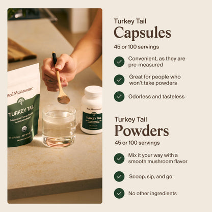 Real Mushrooms Turkey Tail Mushroom Powder – Organic Mushroom Extract for Daily Wellness Gut Harmony, & Energy Support with Beta Glucans – Vegan, Non-GMO, 45 Servings Functional Supplement