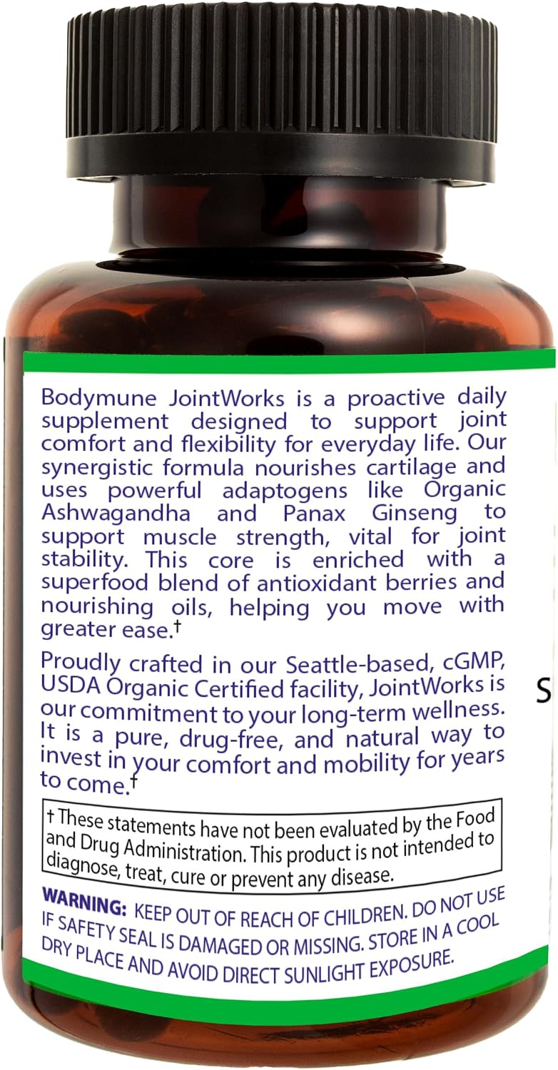 Bodymune JointWorks – Organic Joint & Muscle Support Supplement – Promotes Mobility, Flexibility & Comfort – 60 Capsules (2-Month Supply) – USDA Organic, Vegan, Gluten-Free, Non-GMO