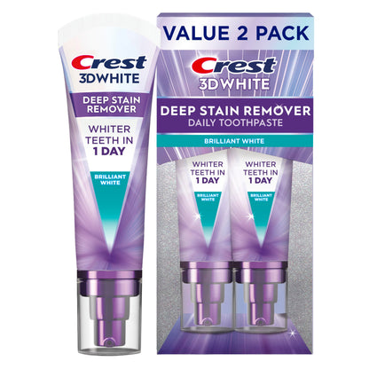 Crest 3D White Deep Stain Remover Toothpaste, Teeth whitening for Adults, 3.1oz, 2 Pack, Sensitivity Safe, Enamel Repair, Cavity Protection