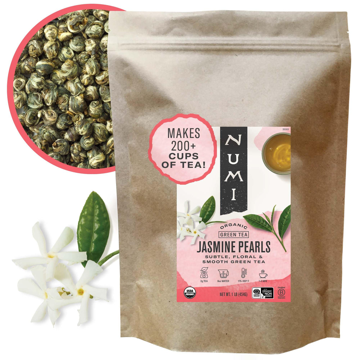 Numi Organic Jasmine Green Tea 16 Ounce Pouch Brews 200 Cups
