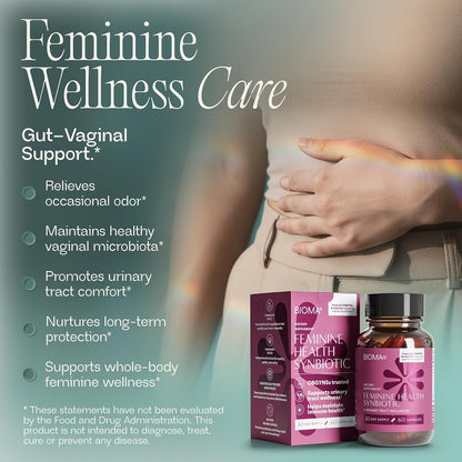 BIOMA Feminine Health Synbiotic - Women's Health Supplement for Healthy Vaginal pH, Urinary Tract & Digestive Support - with Probiotics, Cranberry & Tributyrin - 60 Capsules (30-Day Supply)