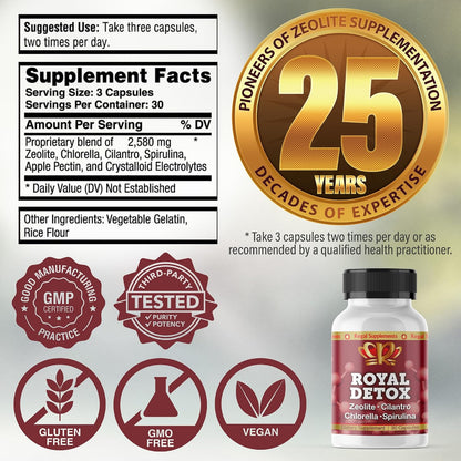 Royal Detox – Full Body Cleanse | Zeolite, Chlorella, Cilantro, Spirulina | Supports Energy, Gut Health, Mood & Healthy Inflammation Response (90 Caps)