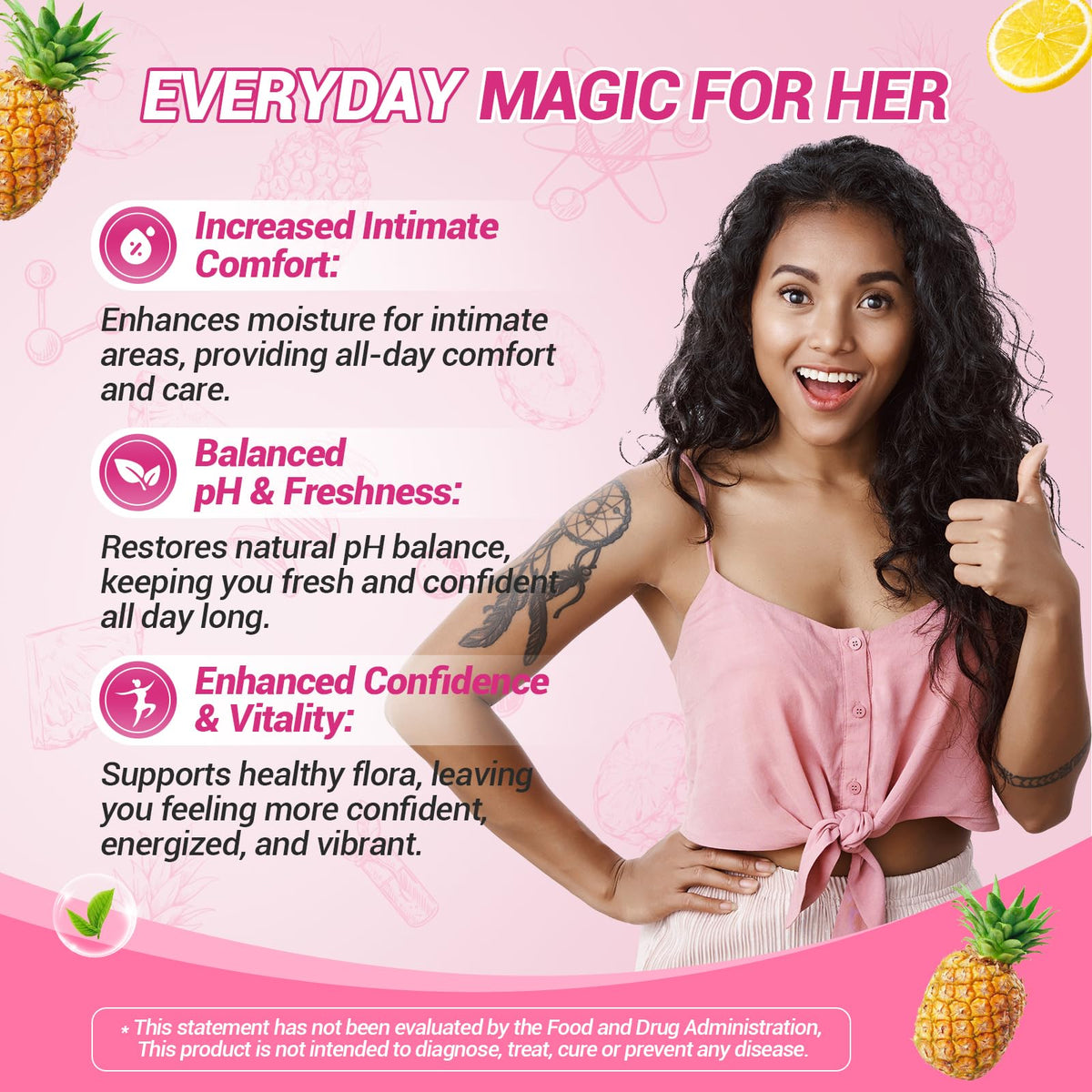 BURMINY Her Juicy Feminine Probiotics Gummies, Premium Feminine Balance Probiotics with Slippery Elm for Women's pH Balance and Freshness – Support Daily Wellness & Comfort 60 Pineapple Gummies