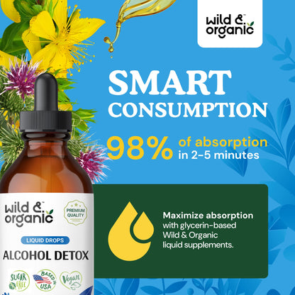 Wild & Organic Alcohol Detox Drops - Liver & Kidney Cleanse with Milk Thistle, Chanca Piedra Stone Breaker - Anti Alcohol Complex for Liver Cleanse Detox