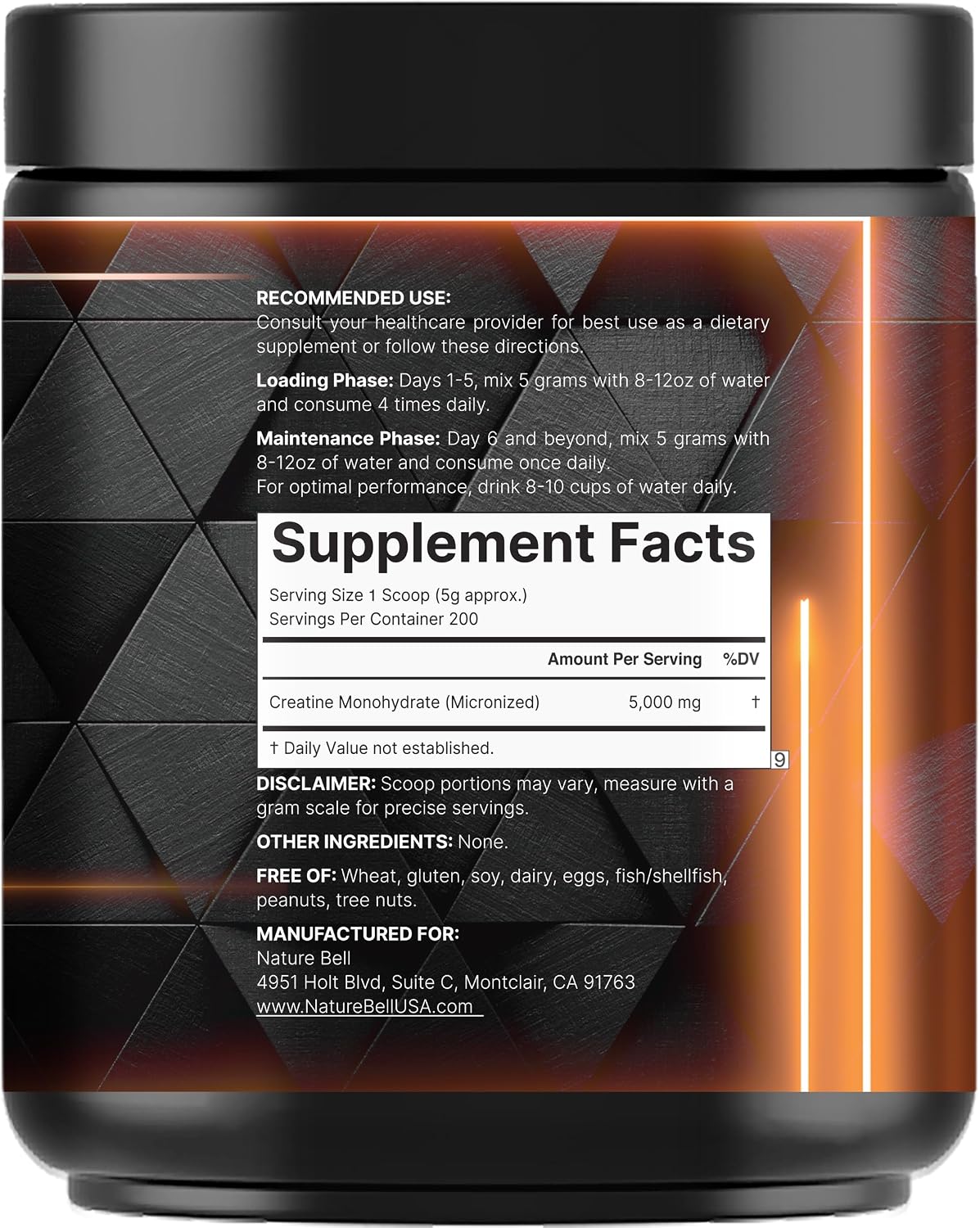 NatureBell Micronized Creatine Monohydrate Powder, 200 Servings | 5g Per Serving. Creatine Bulk Supply (1 kg / 2.2 lb). Unflavored & Easy-to-Mix. Keto, Vegan, Filler Free.