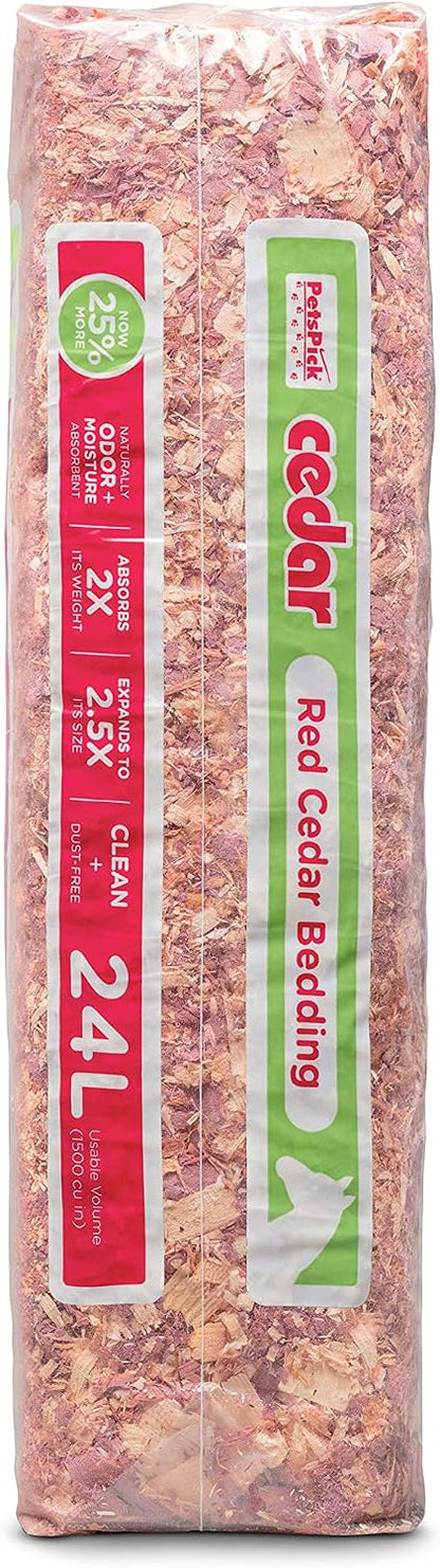 PETSPICK Red Cedar Pet Bedding for Dogs, Horses, Stalls and Kennels, 24 L | Red cedar bedding provides a natural layer for dogs, horses, stalls, kennels and animal areas; 24 L package.