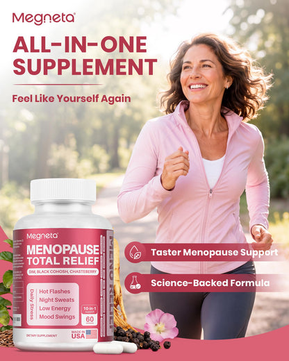 MEGNETA Menopause Supplements for Women - 10-in-1 Hormone Balance Complex with Black Cohosh, DIM, Chasteberry & Ashwagandha - Support for Hot Flashes, Night Sweats