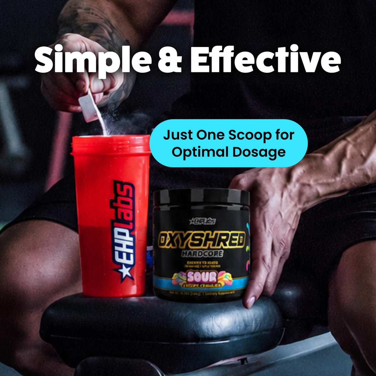 EHP Labs OxyShred Hardcore Super Dosed Pre Workout Powder - Preworkout Powder with L Glutamine & Acetyl L Carnitine, Energy Boost Drink - 275mg of Caffeine - Watermelon Candy, 40 Servings