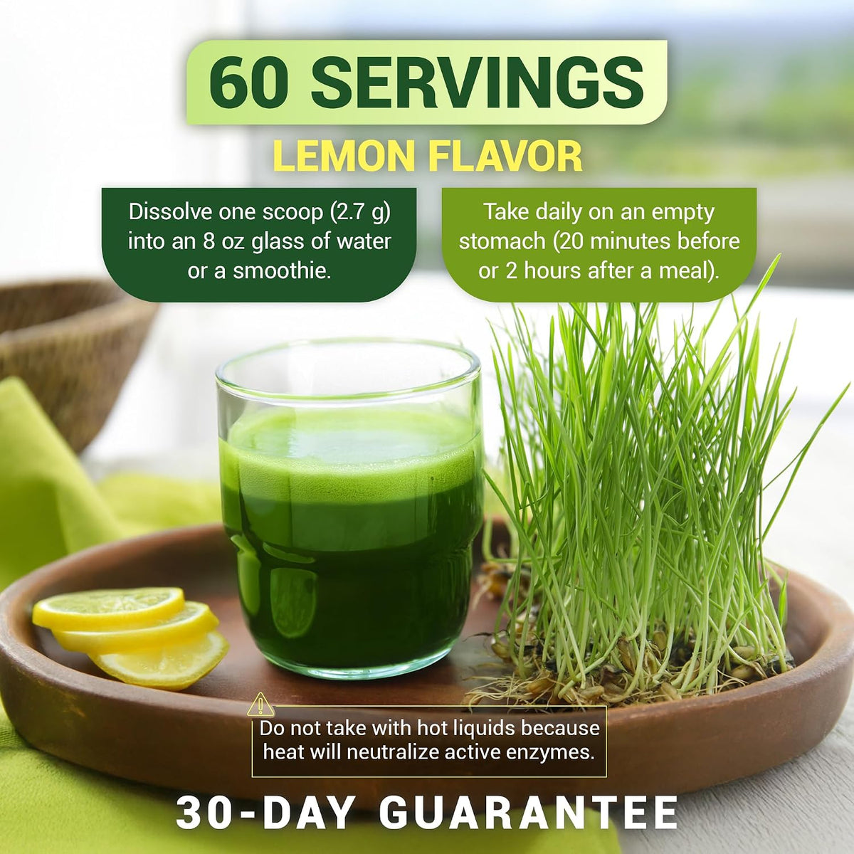 Dr. Berg USDA Certified Organic Green Powder Superfood (60 Servings) - Made with Raw Wheatgrass, Chlorophyll, Trace Minerals & Natural Enzymes - Non-GMO Green Superfood Powder - Lemon Flavor