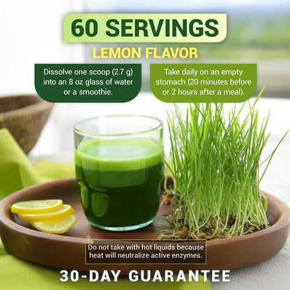 Dr. Berg USDA Certified Organic Green Powder Superfood (60 Servings) - Made with Raw Wheatgrass, Chlorophyll, Trace Minerals & Natural Enzymes - Non-GMO Green Superfood Powder - Lemon Flavor