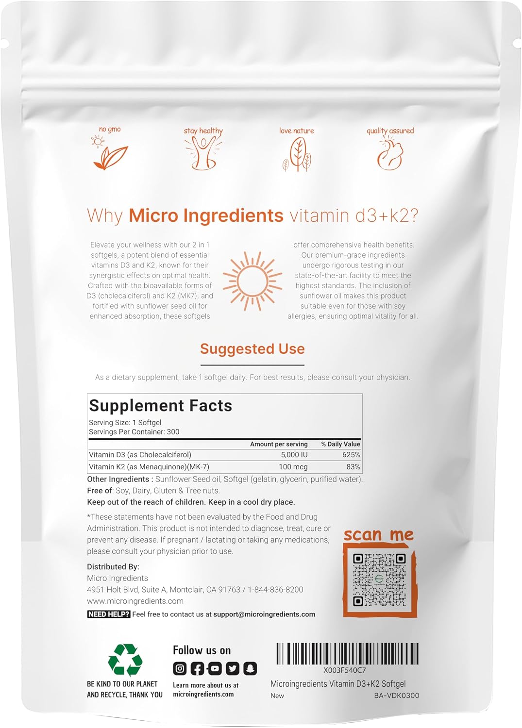 Micro Ingredients Vitamin D3 5,000iu + K2 100mcg Softgels & Pure Triple Magnesium Complex 400mg Capsules | 2 Pack Bundle | Essential D & K Sunshine Vitamins | Glycinate, Malate, & Taurate Forms