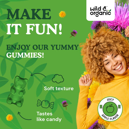 Wild & Organic Liver Support Gummies - Milk Thistle, Dandelion Root Extract for Liver Cleanse Detox - 60 Silymarin Milk Thistle Gummies