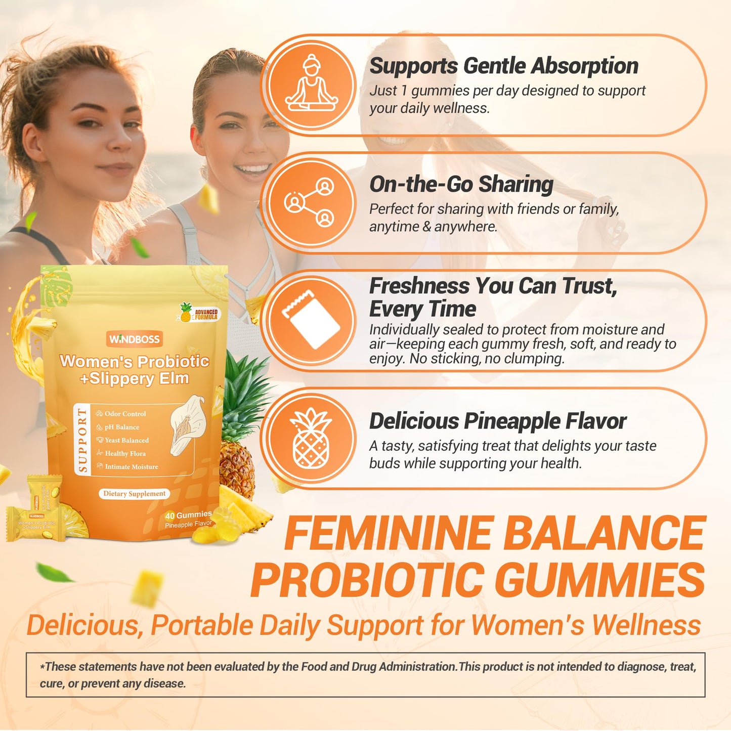 Her Juicy Womens Probiotic Gummies – Daily Feminine Care for Vaginal Health & Yeast PH Balance with Slippery Elm & Prebiotics – Supports Freshness & Balance – Individually Wrapped, 40 Gummies