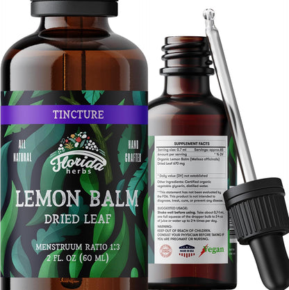 Lemon Balm Tincture 2 oz – Organic Herbal Extract | Alcohol Free | Vegan Herbal Drops