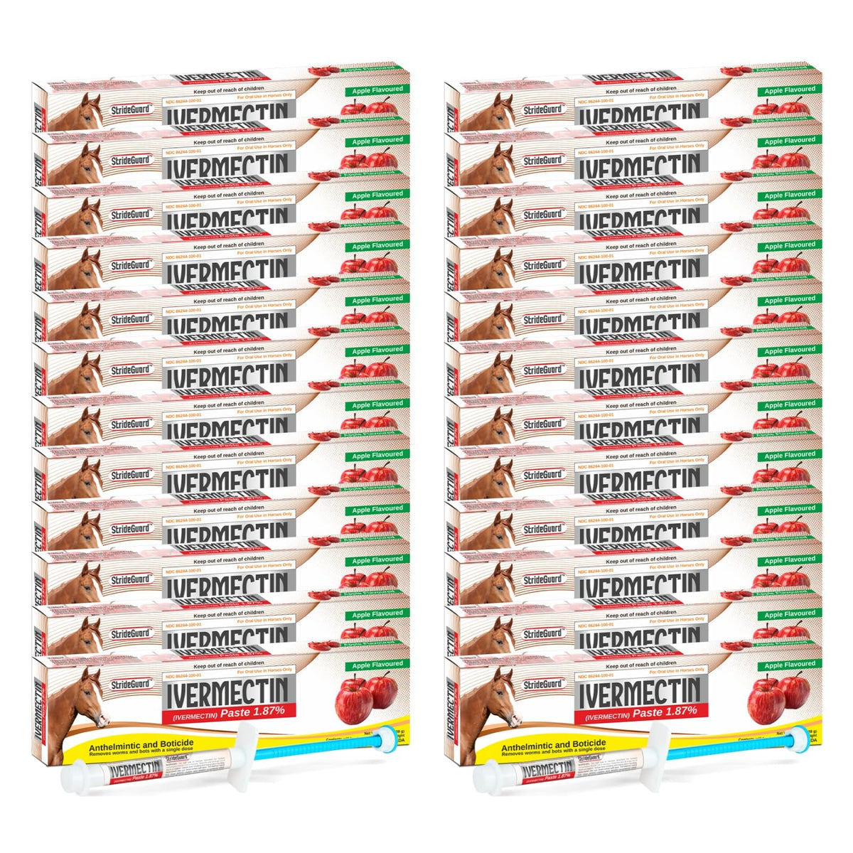 Horse Ivermectin Paste 1.87% – Apple Flavored Oral Horse Dewormer Syringe – 6.08g Tube Treats Horses Up to 1,250 lbs [Pack-1]