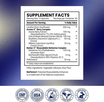 Research Verified Cholestrax - Support LDL and HDL Levels - Berberine, Lecithin, Berry Complex - 60 Capsules - 1 Month Supply - Vegan