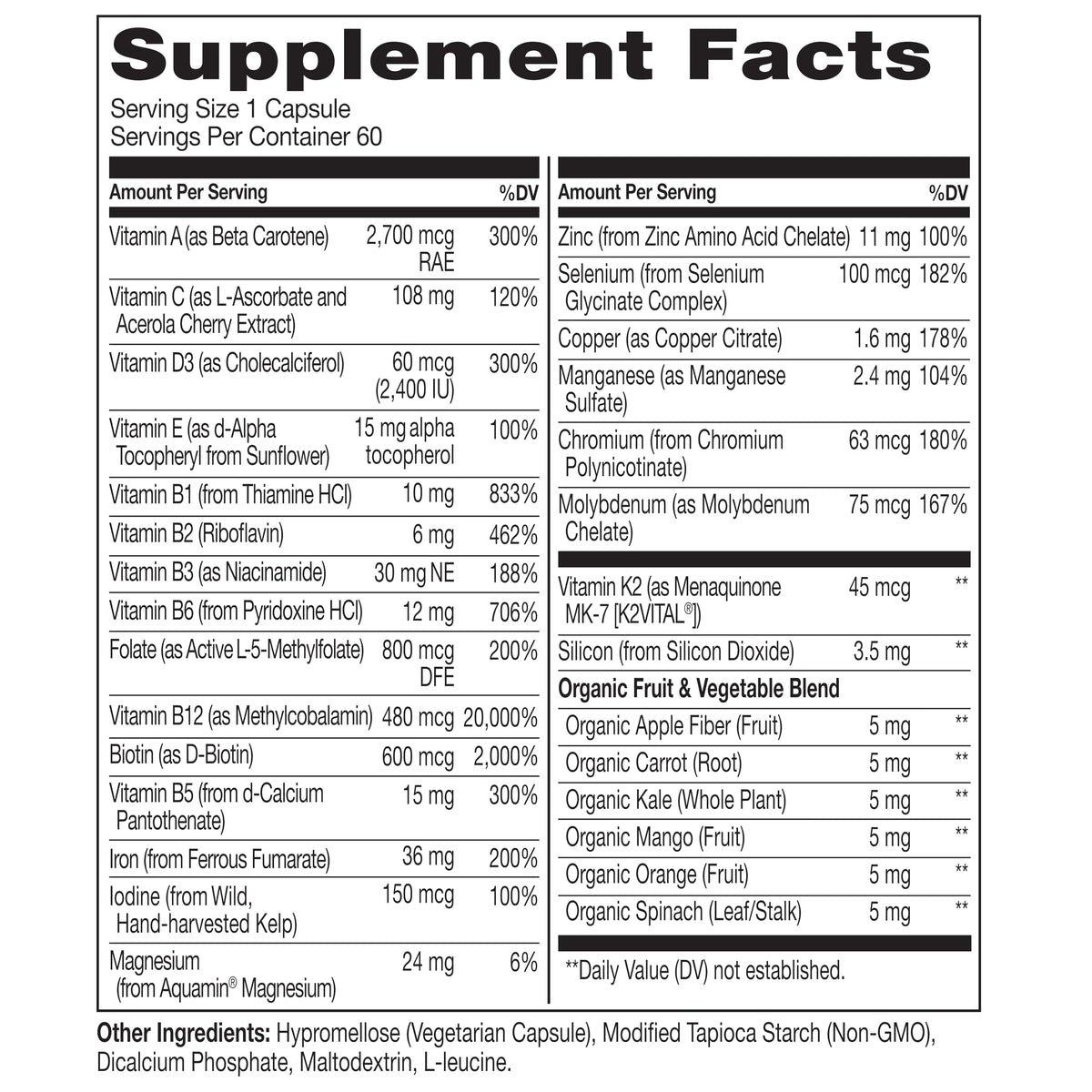 NATURELO Bariatric Multivitamin - One Daily with Iron - Supplement for Post Gastric Bypass Surgery Patients - Natural Whole Food Nutrition - 60 Veggie Capsules (Pack of 2)