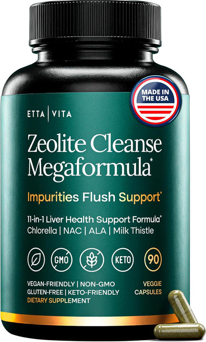 Liver Cleanse Detox & Repair with Zeolite, Chlorella, Glutathione NAC 90Ct | Zeolite supplement for gut health, cognition & natural energy - ALA, cilantro, milk thistle, noni, shilajit, vegan, non-GMO