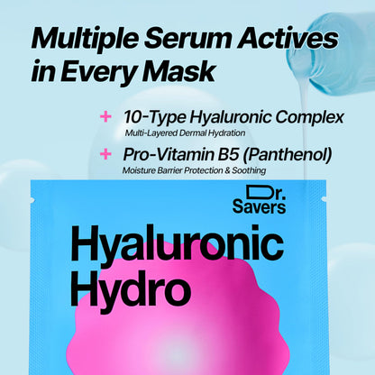 Dr. Savers Hyaluronic Acid Face Serum Mask, 0.60 Fl Oz, Deep Hydrating & Repair Skin Barrier with Panthenol, Lightweight, Non-Sticky, Moisturizing Dewy Skin,