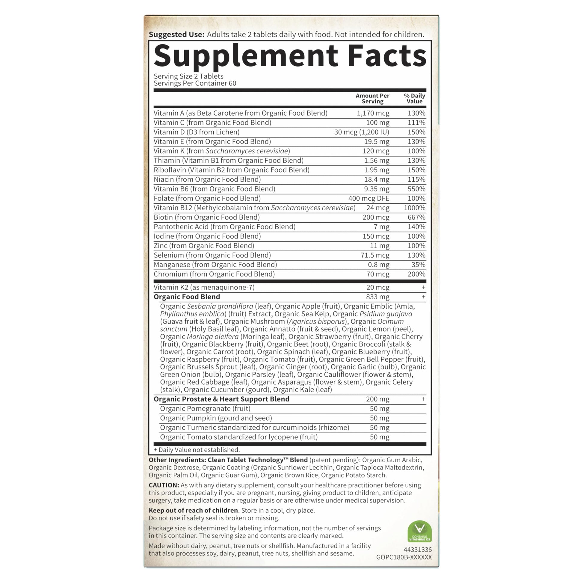 Garden of Life Organics Men's 40+ Multivitamin with Prostate Support, B12 & Vitamins – Vegan Daily Whole Food Multivitamin, Non-GMO, Certified Organic, 120 Tablets Garden of LifeBuy Supplements Australia