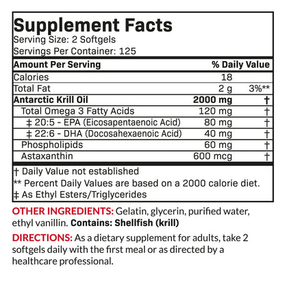 Futurebiotics Antarctic Krill Oil 2000mg with Astaxanthin, Omega-3s EPA, DHA and Phospholipids - 100% Pure Premium Krill Oil Heavy Metal Tested, Non GMO – 120 Softgels