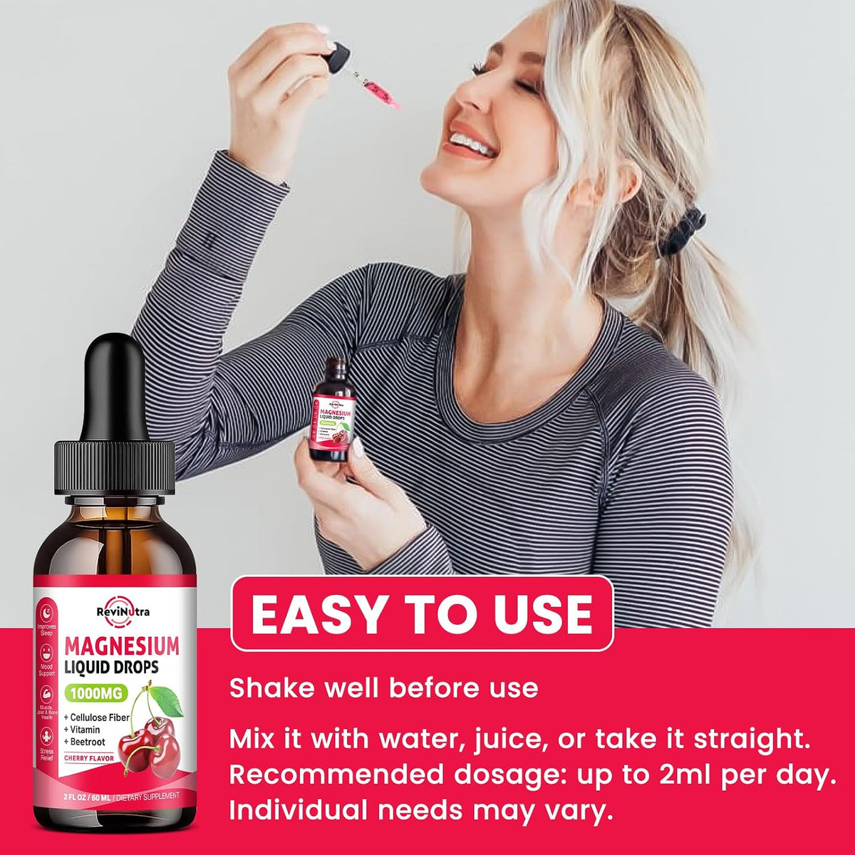 2 Pack Magnesium Glycinate Drops Strawberry & Cherry Flavor