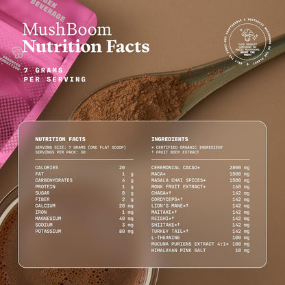 Ultra Life Sport - MushBoom Organic Mushroom Coffee Alternative Drink - 30 Servings 7 Mushroom Cacao Blend - Cordyceps, Lion’s Mane, Chaga, Maitake, Shiitake, Reishi & Turkey Tail - Caffeine Free