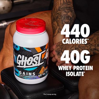 GHOST Clear Gains Mass Gainer Protein Powder - Post-Workout Weight Gainer Mix - 40g of Whey Protein Isolate, 440 Calories & 70g Vitargo Carbs - Lean Muscle Building & Recovery - Strawberry Watermelon