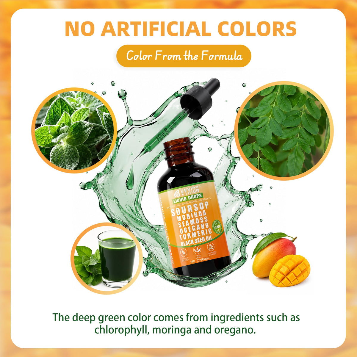 Soursop Bitters Liquid Drops 10 in 1 with Sea Moss, Moringa, Turmeric, Black Seed Oil, Oregano, Ashwagandha | Herbal Extracts for Overall Health-Enhancing |Vegan, Non-GMO| 2 Fl Oz(Mixed Berry Flavor)