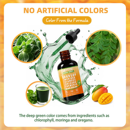 Soursop Bitters Liquid Drops 10 in 1 with Sea Moss, Moringa, Turmeric, Black Seed Oil, Oregano, Ashwagandha | Herbal Extracts for Overall Health-Enhancing |Vegan, Non-GMO| 2 Fl Oz(Mixed Berry Flavor)