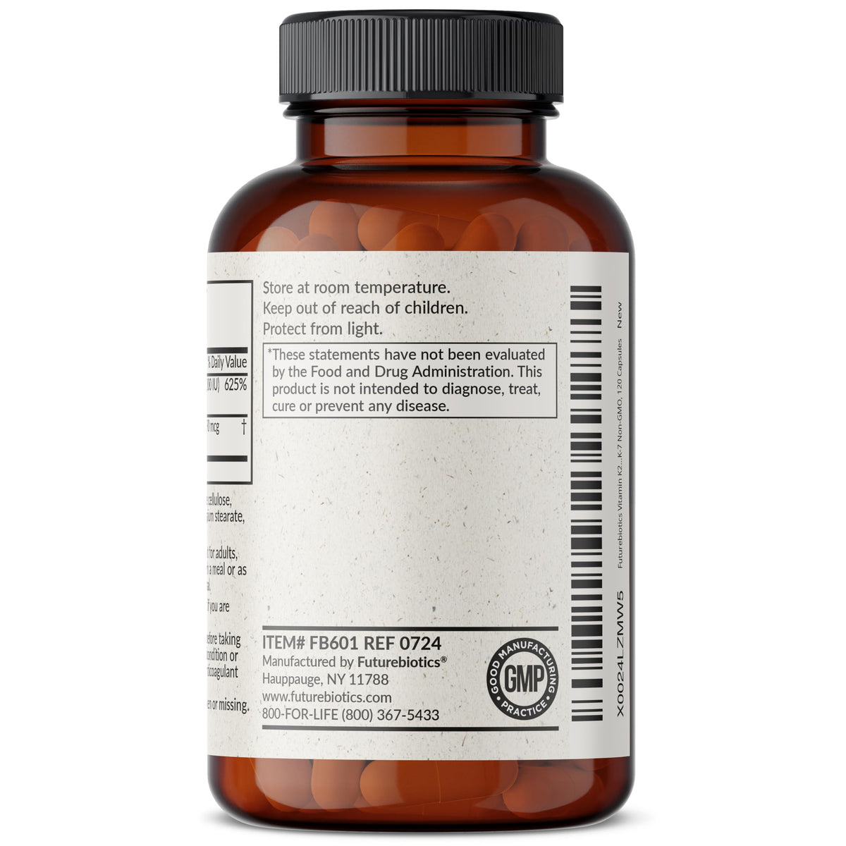Futurebiotics Vitamin K2 (MK7) with D3 Supplement - Non-GMO Formula - 5000 IU Vitamin D3 & 90 mcg Vitamin K2 MK-7, 120 Vegetarian Capsules