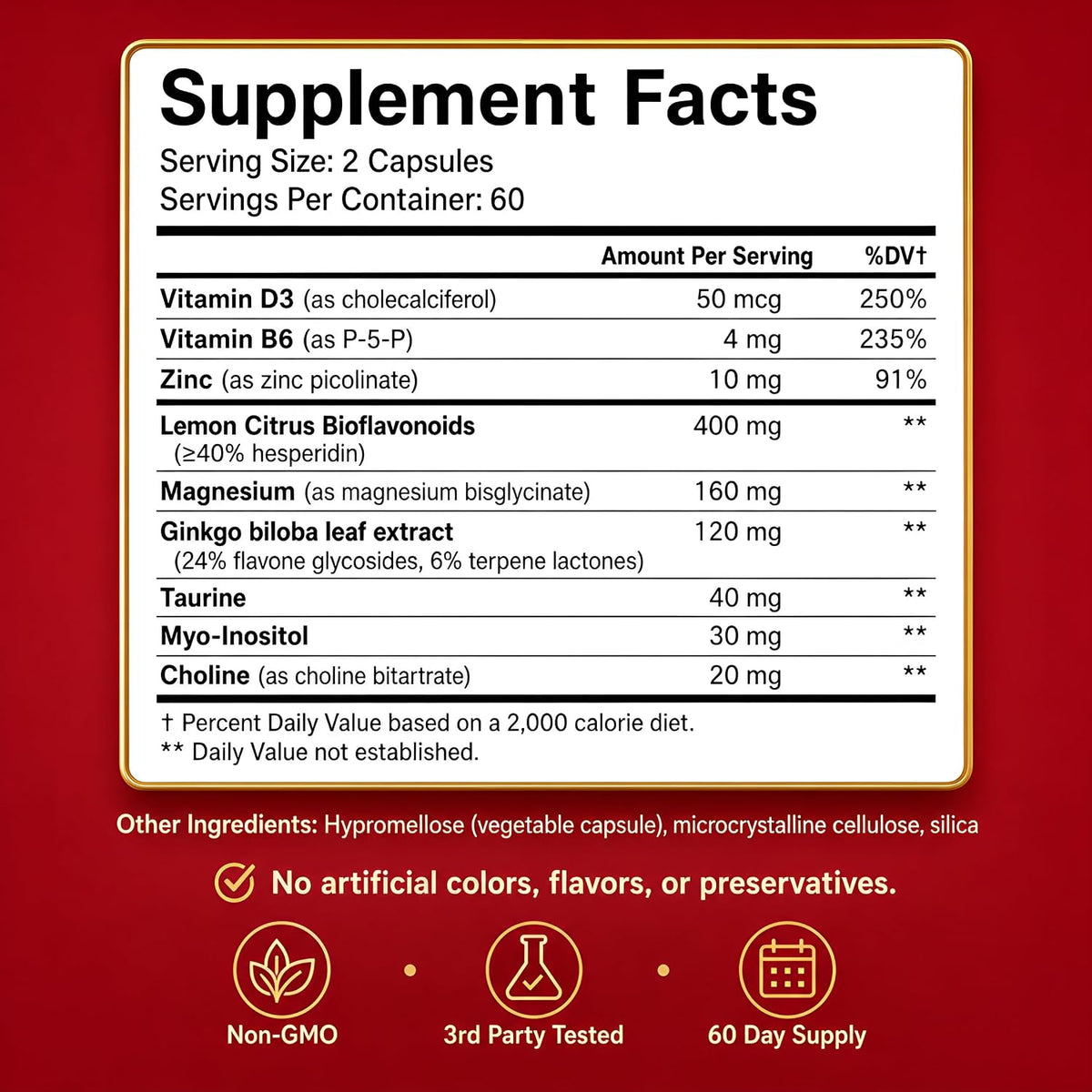 Happee Tinnitus Supplement for Ringing Ears, Bioflavonoids & Ginkgo, 120ct | Flavonoids Plus Essential Nutrient, Daily Support for Inner Ear Health & Microcirculation, NO Dyes, Clean Label
