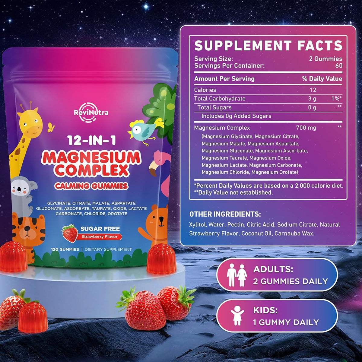 Magnesium Complex Gummies for Kids Adults Magnesium Supplements Sugar Free Strawberry Flavor