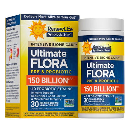 Renew Life Ultimate Flora Adult Ultimate Care Probiotic, 150 Billion, 30 Caps (Package May Vary)