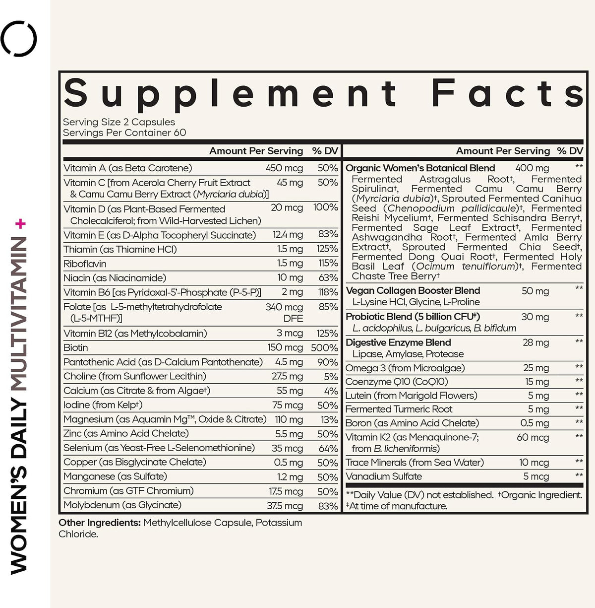 Codeage Women’s Daily Multivitamin, 25+ Vitamins & Minerals, Fermented, Organic Whole Foods, Probiotics Supplement - Vitamin A, B, C, D, E & K, Omega 3, Zinc – Vegan - 120 Capsules