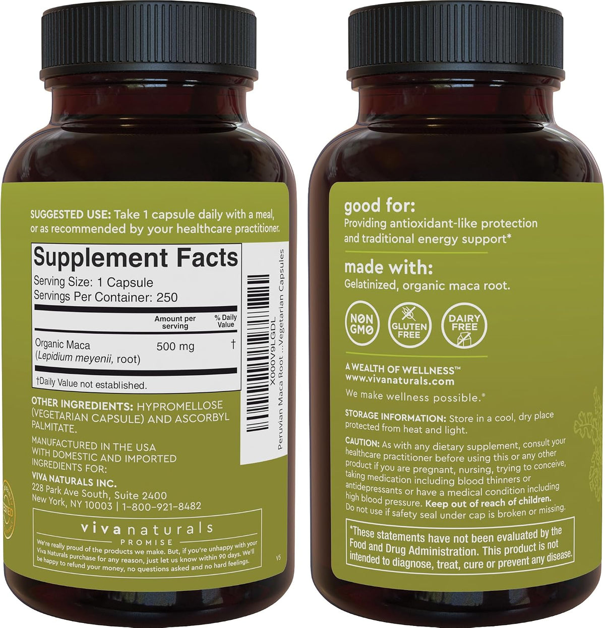 Viva Naturals Peruvian Maca Root Supplement for Women & Men, 500mg - Traditionally Used for Energy, Stamina & Endurance - 250 Yellow Maca Root Powder Capsules, Gelatinized for Easier Digestion