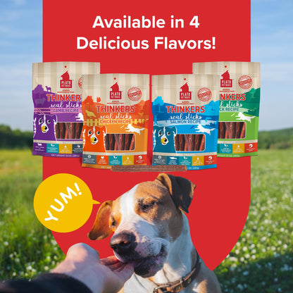 Plato Meat Sticks Salmon Dog Treats, Air-Dried High-Protein Soft Chews with Omega Fish Oil (EPA & DHA), 10 oz