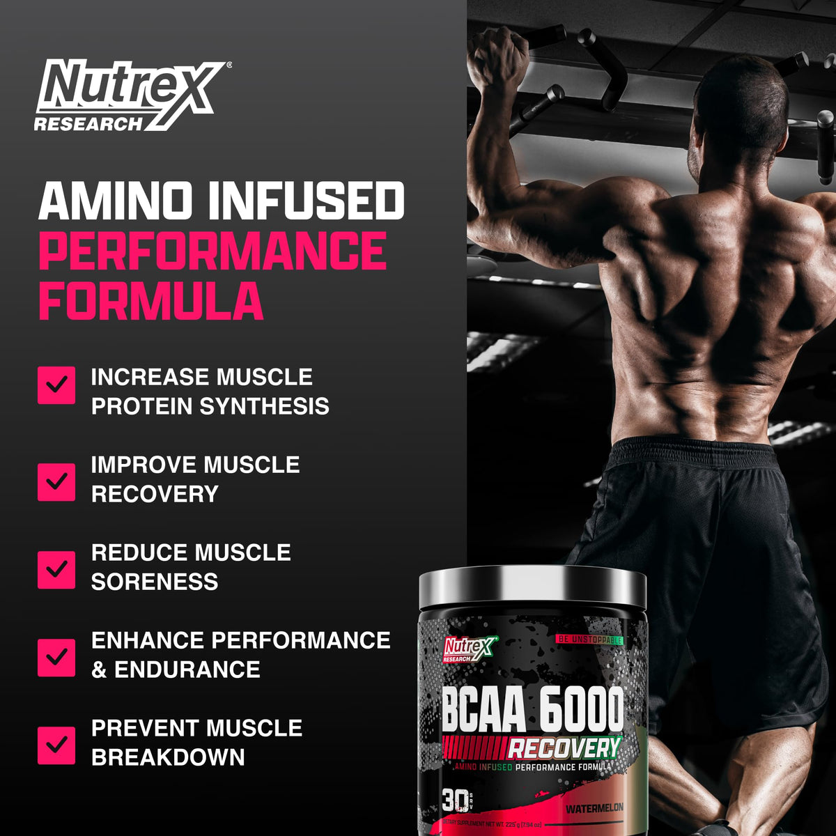 Nutrex Research - BCAA Powder 6000 Amino Acid - 6 Grams of BCAAs Amino Acids Supplement for Post Workout Recovery & Muscle Growth - Amino Energy Workout Recovery Drink (Watermelon - 30 Servings)