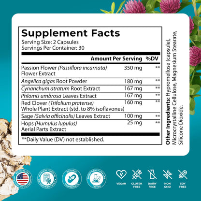 PUREHEALTH Research MenoHarmony - Herbal Menopause Supplement for Women - Female Hormone Balance for Hot Flashes & Night Sweats - with Passion Flower, Red Clover, Hops, Sage & More - 60 Capsules