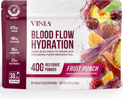 VINIA Resveratrol Electrolyte Hydration Powder Mix | Boost Blood Flow &amp; Circulation | Sea Salt, Coconut Water Potassium