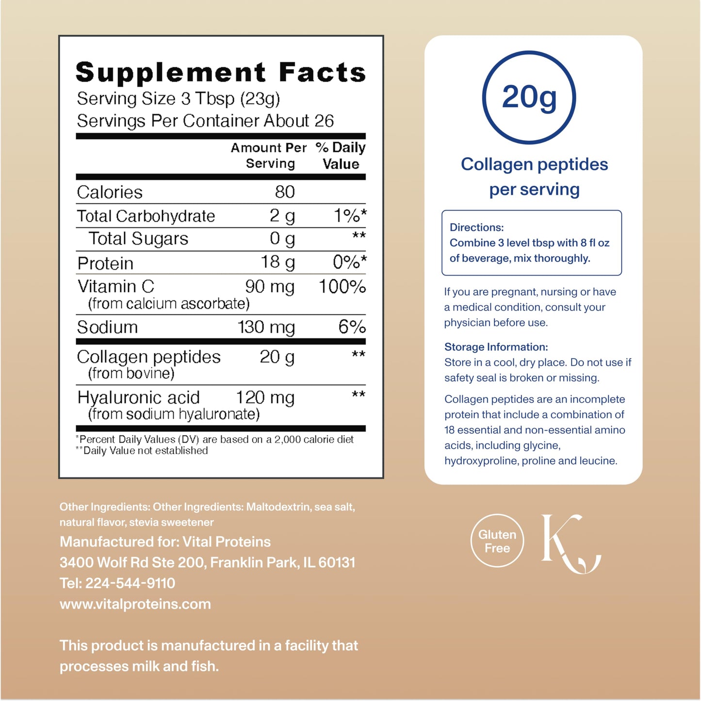 Vital Proteins Collagen Peptides Advanced, Hydrolyzed Peptides with Hyaluronic Acid and Vitamin C - Vanilla Flavor Powder, 21oz