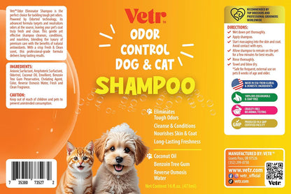 Vetr Pet Odor Eliminator Pet Shampoo, 16 oz - Fresh & Clean Scent, All Natural, Nourishes Skin & Coat