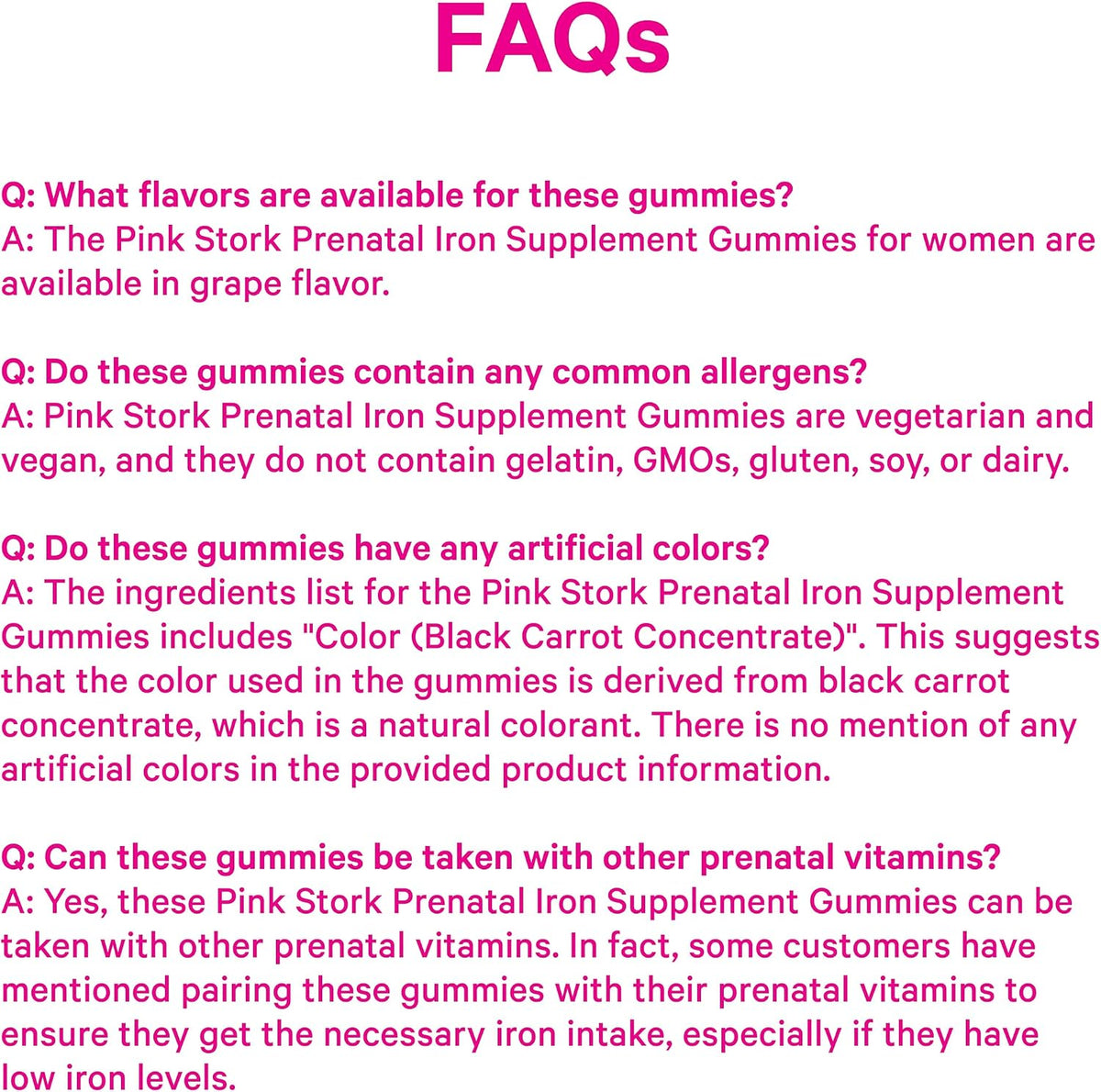 Pink Stork Prenatal Iron Supplement Gummies for Women - 20 mg with Vitamin C - Grape Chewable for Deficiency, Energy, & Blood Builder - 60 Gummy Chews