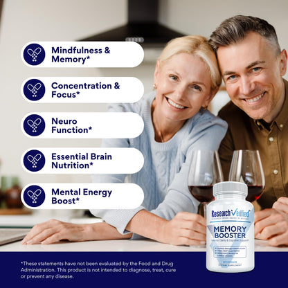 Research Verified Memory Booster - Nootropic Supplement - Enhance Cognition and Memory - Lion’s Mane, Ginkgo Biloba, BioPerine - 60 Capsules - Non-GMO - Made in the USA
