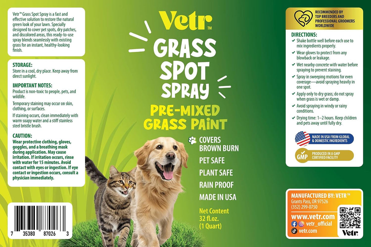 vetr Dog Repair Grass Paint, 32 oz - Pet Safe Lawn Color, Rainproof, Made in USA