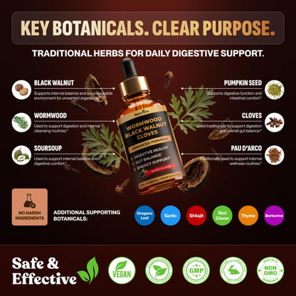 Wellanova Wormwood Black Walnut Clove Cleanse for Humans - Advanced Detox for Adults - Gut Health Supplement with Wormwood Herb, Black Walnut Hull, Clove