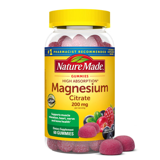 Nature Made High Absorption Magnesium Citrate 200 mg per serving, Magnesium Supplement for Muscle, Nerve, Bone and Heart Support, 60 Magnesium Gummies, 30 Day Supply Nature MadeBuy Supplements Australia