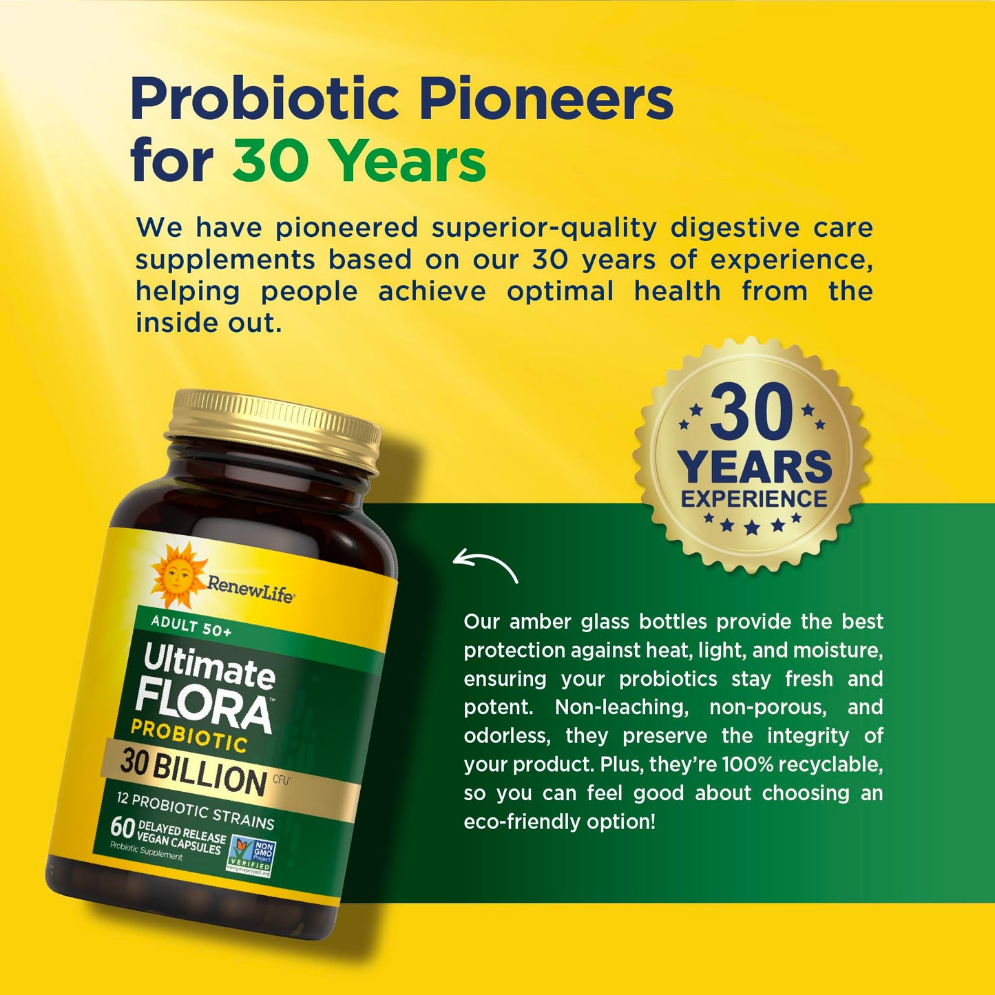Renew Life Probiotic Adult 50 Plus Probiotic Capsules, Daily Supplement Supports Urinary, Digestive and Immune Health, L. Rhamnosus GG, Dairy