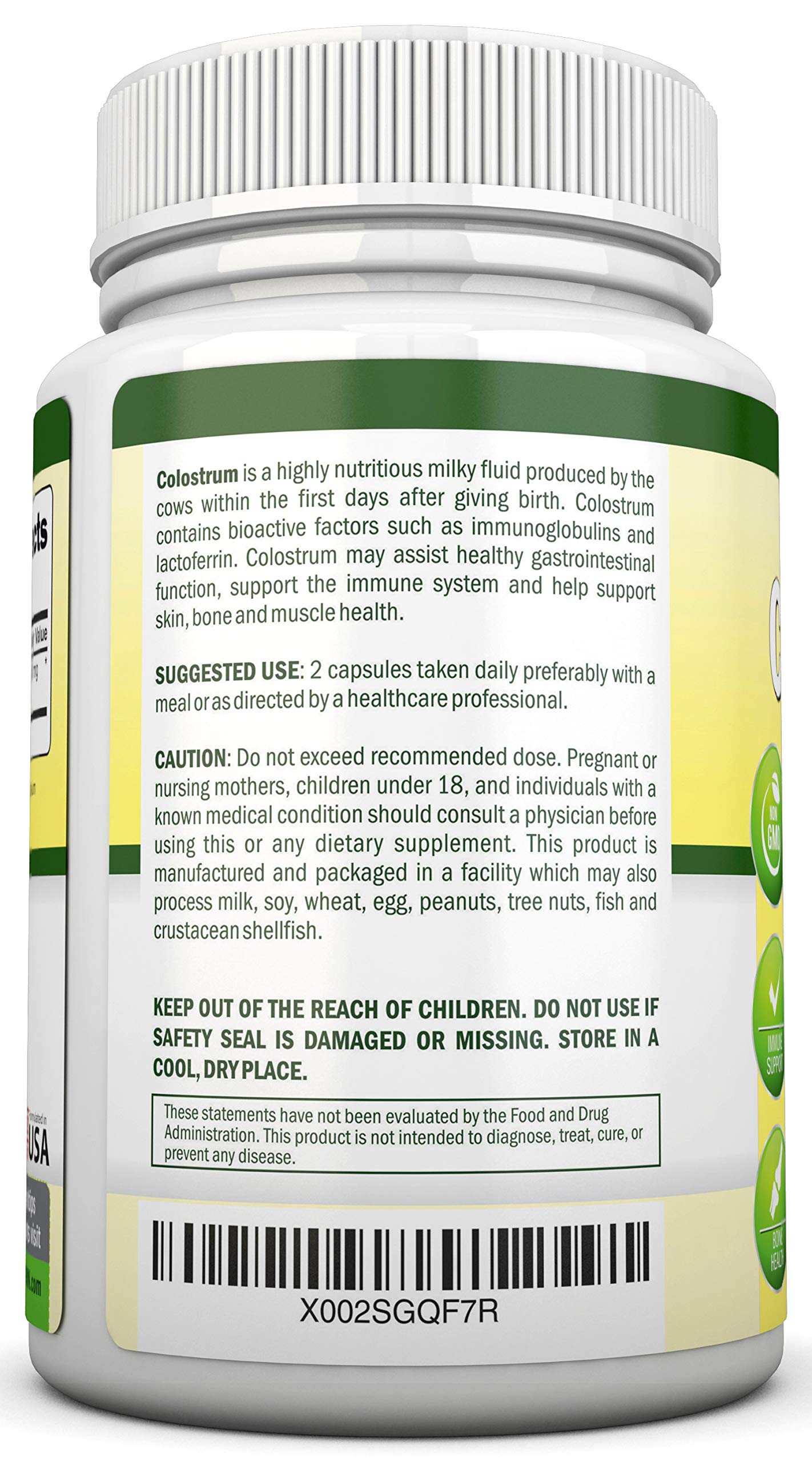 Colostrum - 1000mg - 120 Capsules - 30% IgG - Non-GMO US Dairy - First Milking Bovine Colostrum - Low Heat Processed - Great for GI Tract Health