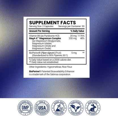Research Verified Magnesium Complex - Brain, Muscle and Nerve Support - Magnesium Bisglycinate, Malate, Citrate, and Oxide - Bioperine - Vegan - 60 Capsules - Pack of 1